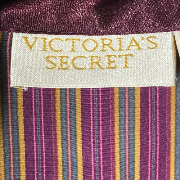 Vintage Victorias Secret Gold Label Striped Pajama PJ Top Burgundy Gold Size P - Picture 9 of 9